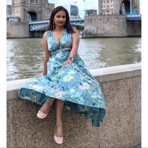 H&M Lyocell-blend V-neck Dress in Turquoise/Floral - Picture 7 of 8